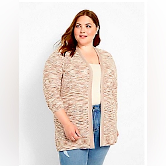Lane Bryant Sweaters - Lane Bryant- Classic 3/4-Sleeve Open-Front
Pointelle Overpiece
